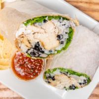 Grilled Chicken Burrito · Served with lettuce, rice, black beans, cheddar cheese, avocado, salsa, and sour cream.