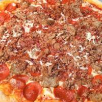 Meat Lovers Pizza · 18 inch cheese pizza with pepperoni, sausage, bacon, meatball