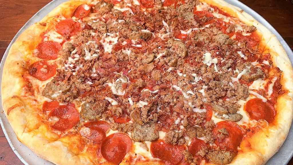 Meat Lovers Pizza · 18 inch cheese pizza with pepperoni, sausage, bacon, meatball