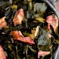 Collard Greens · 8 ounces of  Southern-style collard greens with smoked turkey