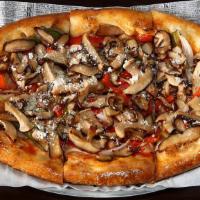 Roasted Vegetable Flatbread · Shiitake mushrooms, peppers and onions with tomato sauce.