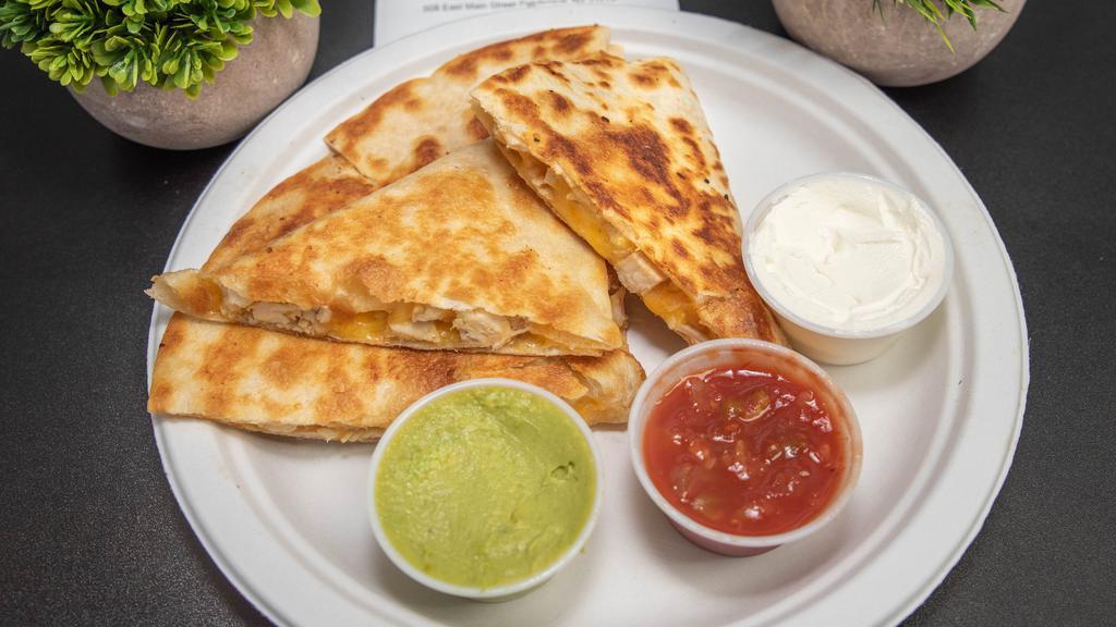 Cheese Quesadilla · Made With Jack & Cheddar Cheese on Plain Tortilla Wrap. Sour cream on the side.
