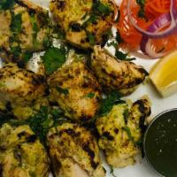 Tulsi Wale Malai Kebab · Creamy succulent pieces of chicken flavored with basil.