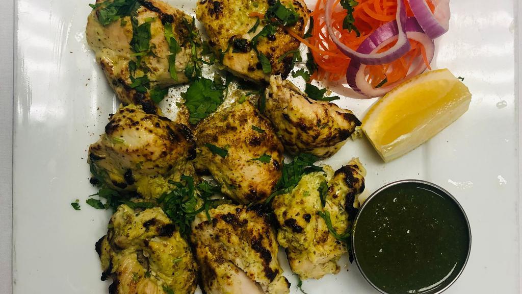 Tulsi Wale Malai Kebab · Creamy succulent pieces of chicken flavored with basil.