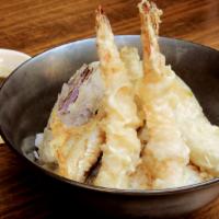 Shrimp & Anago Ten Don · Deep fried airy and crispy shrimp, conger eel, kabocha, broccoli, and eggplant tempura serve...