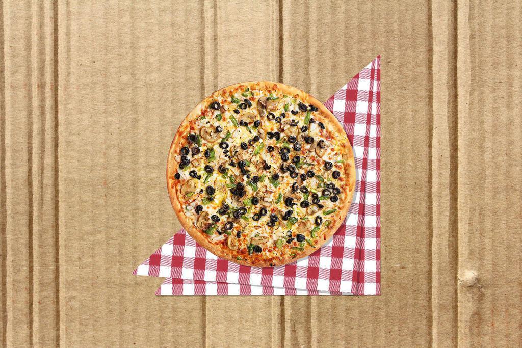 Veggie Pizza · Pizza with seasonal assorted veggies.