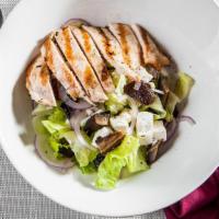 Portobello Salad · Chopped romaine lettuce, grilled portobello, fresh mozzarella, and red onion tossed in a bal...