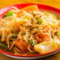 Tum Thai · Original style Thai spicy papaya salad w/ peanut, fish sauce, coconut sugar, garlic, Thai ch...