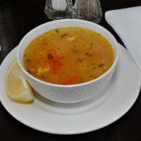 Chicken Soup · Daily prepared free range chicken, orzo and mixed vegetables.