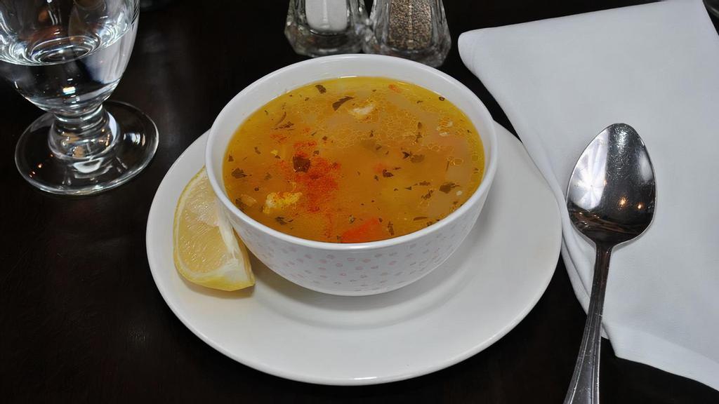 Chicken Soup · Daily prepared free range chicken, orzo and mixed vegetables.