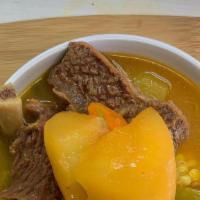 Beef Soup | Sopa De Res · Short Ribs, celery, carrots, cabbage, yuca, potatoes, chayote, onion, corn.