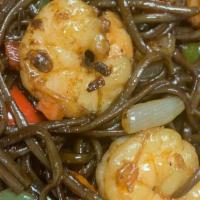 Shrimp Djon Djon Linguine · Petite shrimp sautéed with vegetables served on Djon Djon linguine (haitian black mushroom l...