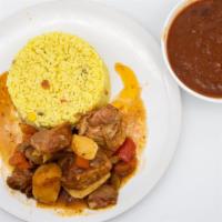 Stew Pork · Choice of beans and rice