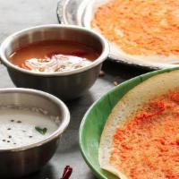 Sada (Plain) Dosai · Plain Rice & lentil crepes, served with sambar, coconut & tomato chutney.