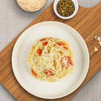 Crime Of Carbonara · Classic Italian pasta dish made with eggs, Parmigiano-Reggiano cheese, pancetta, and black p...