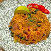 Tom Yum Fried Rice · Medium. Rice, egg, onion, kaffir lime leaves, lemongrass, soy sauce, sugar, chili jam, chopp...