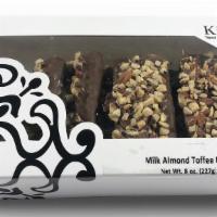 Milk Almond Toffee Bars 8 Oz · Kilwins Milk Almond Toffee Bars feature buttery toffee enrobed in Kilwins Heritage Milk Choc...