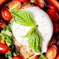 Burrata · Buttery mozzarella + cream, Sicilian cherry tomatoes, DOP grade balsamic vinegar + organic e...