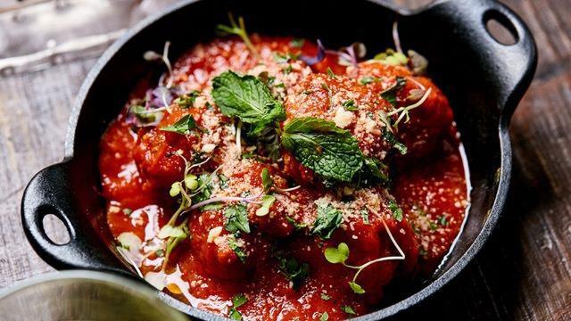 Meatballs · Minced beef, parsley, DOP-grade San Marzano tomato sauce, parmigiano, oregano, basil.