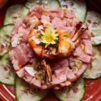 Sicilian Ceviche · Mediterranean tuna, capers, olives, red onion, ginger, shrimp , cured in citrus,