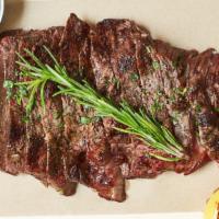Flat Iron Steak · Beef shoulder cut, grilled,  with a side of homemade chimichurri sauce. served with of oven ...