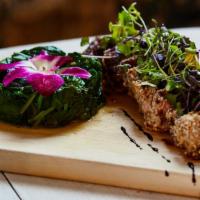 Pan-Seared Tuna · pan-seared tuna steak, crusted with seasame seeds and cooked to the temperature of your choi...