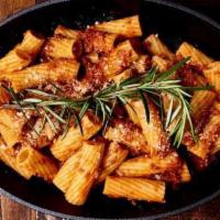 Ragu · Rigatoni with homemade beef bolognese ragu. Available with Gluten free pasta.