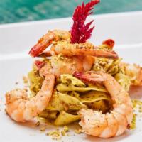 Gamberi E Pistacchio · Pistachio pesto, shrimp, basil, handmade pappardelle pasta. dairy free. *not available glute...