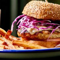 Fried Chicken Sandwich · Deep-fried chicken breast, pickles, red cabbage, homemade spicy mayonnaise, and your choice ...