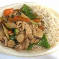 Chicken With Mixed Vegetables · Served with your choice of white or brown rice.