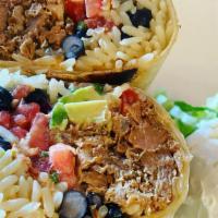 The O.G. · our pulled pork carnitas stuffed with yellow rice, black beans, pico de gallo, avocado and c...