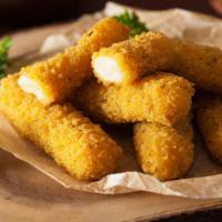 Mozzarella Sticks · Deep fried cheese sticks. Crispy on the outside, gooey on the inside. Served with Marinara s...