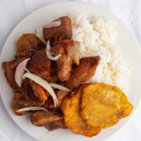 Pork Chunks (Griot) · Griot. Fried Pork chunks marinated in Creole seasoning and deeply fried. Served with fried p...