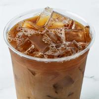 Ice Cold Coffee · Fresh brewed coffee, Milk, ice cubes, and a choice of sweetener.