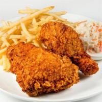 Two Pieces Dark · Drumstick and thigh. Served with fries and coleslaw.