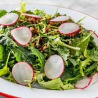 Petite Lettuce & Herb Salad · Petite lettuces, fresh herbs, roasted pecans, shaved radish, mustard vinaigrette