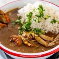 Seafood & Okra Gumbo · Traditional New Orleans gumbo with blue crab,shrimp, oysters, okra and a dark brown roux, st...