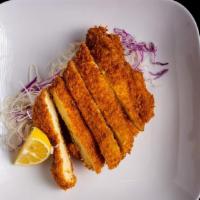 Chicken  Katsu · Japanese Style Boneless Fried Chicken, Fresh Cabbage, Tonkatsu Sauce, Option of Rice is Orde...