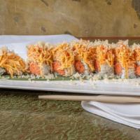 Dynamite Roll · Spicy yellowtail and tuna topped with spicy crunchy crabmeat.