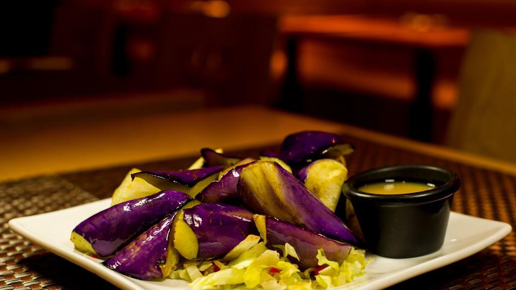 Miso Eggplant · Fried Eggplant served with miso sauce.