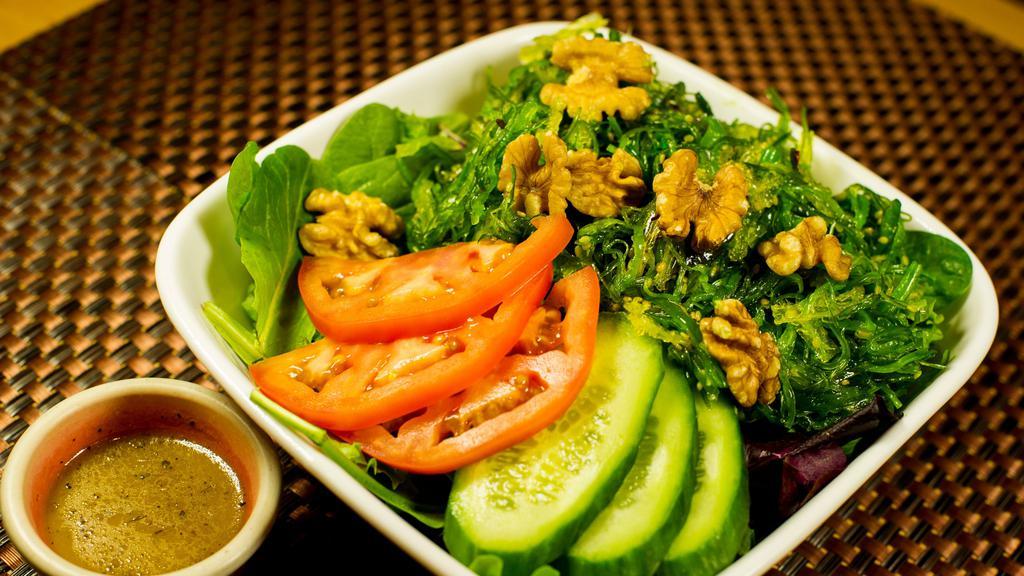 Kale Salad · Soy Free Option and Gluten free option. Kale, cucumber, carrots, walnut & sun-dried tomatoes.