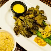Lily Oyster Mushroom · Soy free option & Gluten free option. Grilled oyster mushrooms and asparagus garnished with ...
