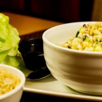Lettuce Wrap · Soy free option & Gluten free option. Pine nut topping mixed vegetables with lettuce wraps.