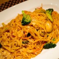 Pad Thai · Soy free option & Gluten free option. Traditional flat rice noodle dish with soy protein, fr...