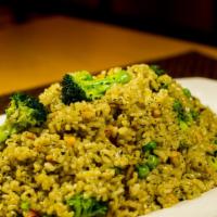 Cedar Fried Rice · Soy free option & Gluten free option. Mix vegetables stir-fried brown rice with soy protein ...