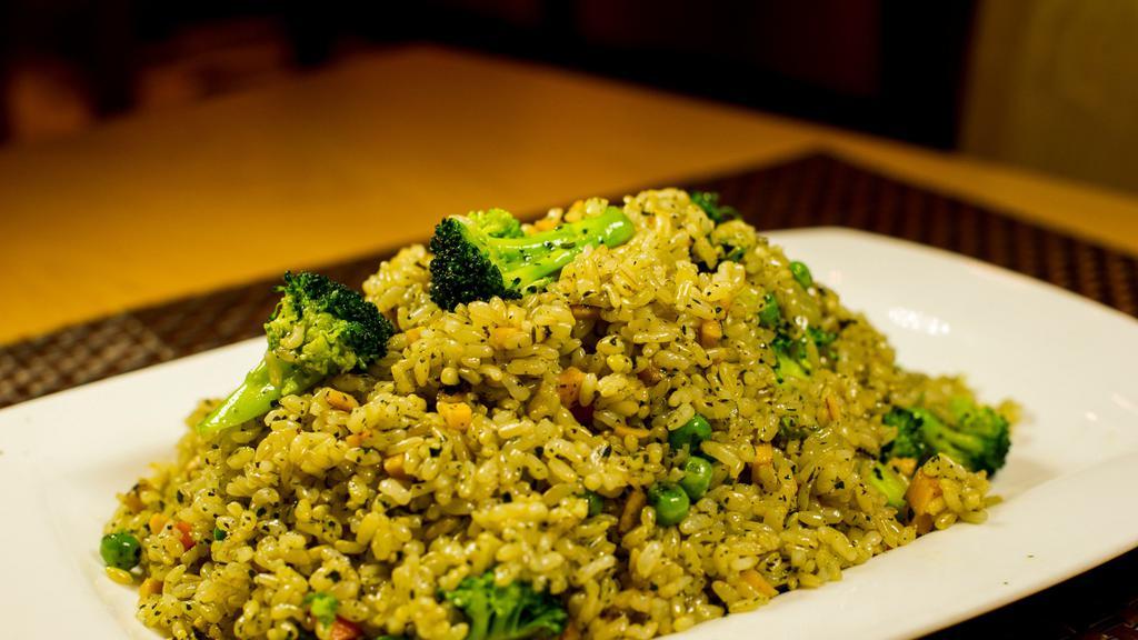 Cedar Fried Rice · Soy free option & Gluten free option. Mix vegetables stir-fried brown rice with soy protein in cedar shoot seasoning.