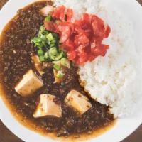 Mabo Don · Stir-fried ground pork and tofu in a thick sauce over rice
