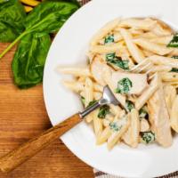 Alfredo-Romano Penne Pasta · Classic alfredo-romano sauce mixed with cooked penne pasta.