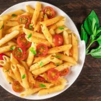 Marinara Penne Pasta · Warm creamy marinara sauce mixed in with steamed cooked penne pasta.