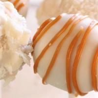 Caramel Cake Pop · Caramel cheesecake flavored cake pops dipped in white chocolate
